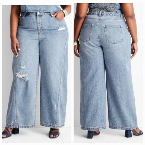 Jenee Naylor High-Rise Distressed Wide Leg Jeans NWT Future Collective - Picture 4 of 16